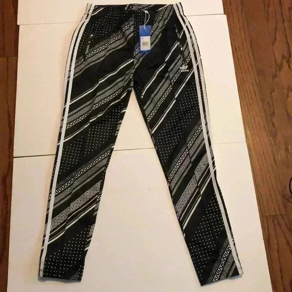NWT Adidas Original striped black white slim fit casual athletic jogger pant  S - Picture 2 of 7